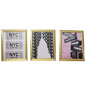 New York NYC Wall Art Set of 3 Gold Frames 8x10 Pink City Girl Preppy Cute Decor